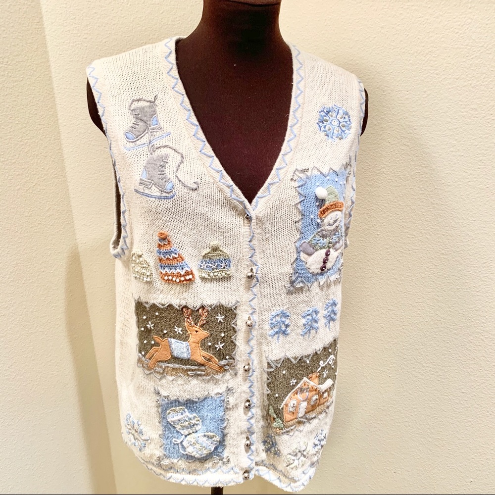 NWT White Stag Christmas vest, blue & white, Sz Lg
